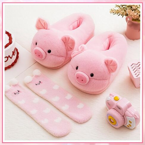Fuzzy Slippers with Socks for Women Men Funny Plush Animal Slippers for Teen Girls Boys Winter Christmas Home Lovers Gifts in Saudi Arabia