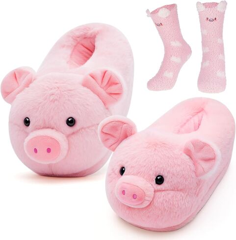 Fuzzy Slippers with Socks for Women Men Funny Plush Animal Slippers for Teen Girls Boys Winter Christmas Home Lovers Gifts in Saudi Arabia