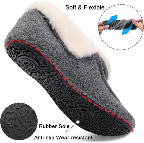 Womens Slippers Fuzzy House Shoes with Faux Fur Lining Soft-lightweight House Slippers Socks Moccasin Slippers with Rubber Sole Indoor/Outdoor in Saudi Arabia