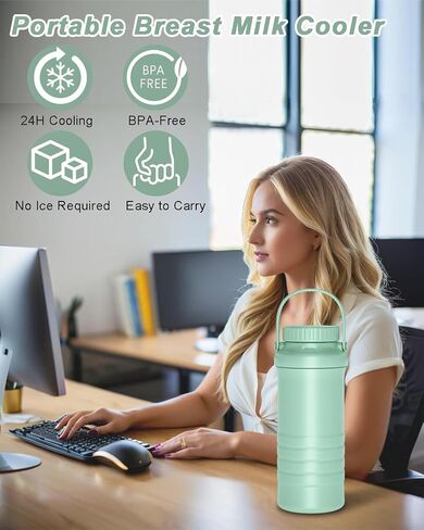 Portable Breast Milk Cooler, 22oz Larger Capacity Breastmilk Chiller for Travel & Outdoor, 360° Cooling Keeps Milk Fresh for 24 Hours with 2pcs Breastmilk Storage Bottle, Breastfeeding Essentials in Saudi Arabia