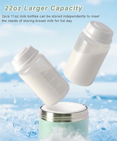 Portable Breast Milk Cooler, 22oz Larger Capacity Breastmilk Chiller for Travel & Outdoor, 360° Cooling Keeps Milk Fresh for 24 Hours with 2pcs Breastmilk Storage Bottle, Breastfeeding Essentials in Saudi Arabia