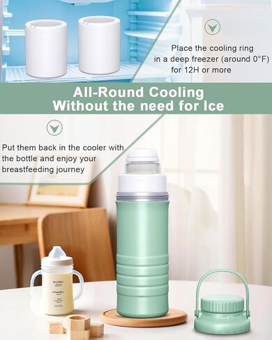 Portable Breast Milk Cooler, 22oz Larger Capacity Breastmilk Chiller for Travel & Outdoor, 360° Cooling Keeps Milk Fresh for 24 Hours with 2pcs Breastmilk Storage Bottle, Breastfeeding Essentials in Saudi Arabia