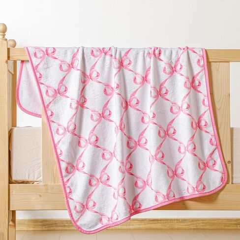 Breling Baby Blanket with Pink Bow Soft Flannel Swaddle Blanket for Girls 30 x 40 Inch Cute Coquette Throw Crib Receiving Blankets Gifts for Infant Toddler Beds Sleeping Nursery Baby Shower in Saudi Arabia