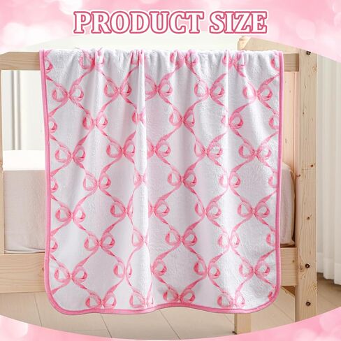 Breling Baby Blanket with Pink Bow Soft Flannel Swaddle Blanket for Girls 30 x 40 Inch Cute Coquette Throw Crib Receiving Blankets Gifts for Infant Toddler Beds Sleeping Nursery Baby Shower in Saudi Arabia