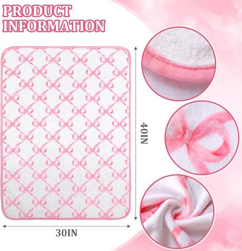 Breling Baby Blanket with Pink Bow Soft Flannel Swaddle Blanket for Girls 30 x 40 Inch Cute Coquette Throw Crib Receiving Blankets Gifts for Infant Toddler Beds Sleeping Nursery Baby Shower in Saudi Arabia