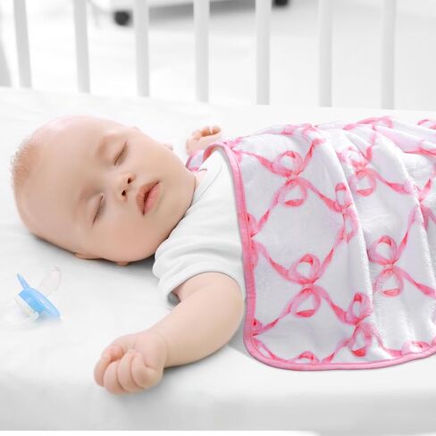 Breling Baby Blanket with Pink Bow Soft Flannel Swaddle Blanket for Girls 30 x 40 Inch Cute Coquette Throw Crib Receiving Blankets Gifts for Infant Toddler Beds Sleeping Nursery Baby Shower in Saudi Arabia
