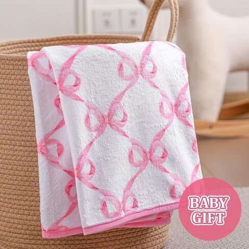 Breling Baby Blanket with Pink Bow Soft Flannel Swaddle Blanket for Girls 30 x 40 Inch Cute Coquette Throw Crib Receiving Blankets Gifts for Infant Toddler Beds Sleeping Nursery Baby Shower in Saudi Arabia