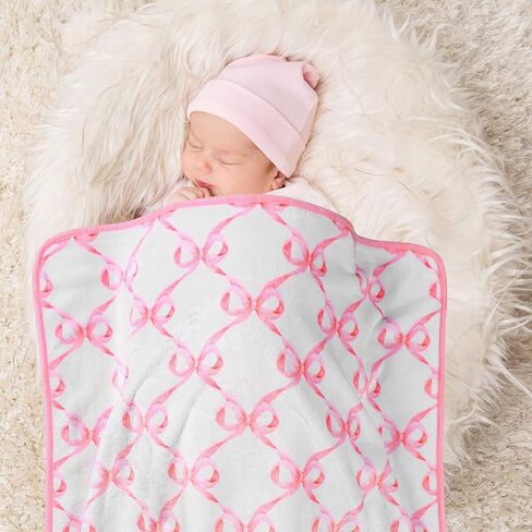 Breling Baby Blanket with Pink Bow Soft Flannel Swaddle Blanket for Girls 30 x 40 Inch Cute Coquette Throw Crib Receiving Blankets Gifts for Infant Toddler Beds Sleeping Nursery Baby Shower in Saudi Arabia