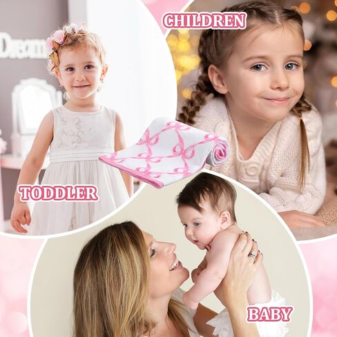 Breling Baby Blanket with Pink Bow Soft Flannel Swaddle Blanket for Girls 30 x 40 Inch Cute Coquette Throw Crib Receiving Blankets Gifts for Infant Toddler Beds Sleeping Nursery Baby Shower in Saudi Arabia