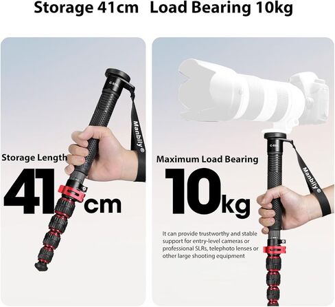 Asixxsix Camera Monopod, 10kg Heavy Duty Carbon Fiber 6-Section Portable Travel Stick, for DSLR Mirrorless Cameras Stabilizers 41cm to 156cm Height Adjustable, Easy to Carry in Saudi Arabia
