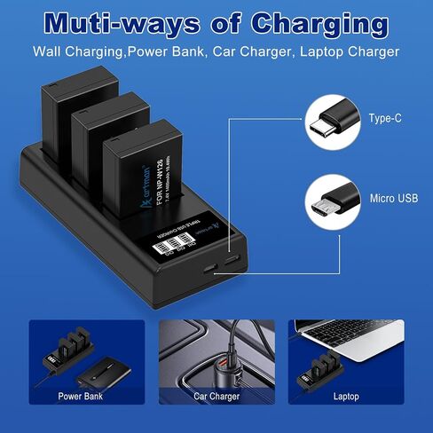 Artman 1400mAh NP-W126 NP-W126S Battery and 3-Slot LCD Charger for Fujifilm X100VI, X100V, XT30 II, XT30, XM5, XS10, XT20, XE4, X-A5, X-Pro2, X-Pro3, X-T3, X-T10, X-T20, X-T100, X-T200 Camera in Saudi Arabia