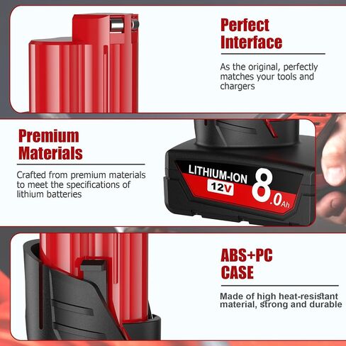 2Pack 8.0Ah Replacement for Milwaukee M12 Battery Lithium Compatible with Milwaukee 12V Battety 48-11-2401 48-11-2460 48-11-2402 48-11-2412 48-11-2411 48-11-2420 48-11-2410 48-11-2430 48-11-2440 in Saudi Arabia