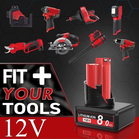 2Pack 8.0Ah Replacement for Milwaukee M12 Battery Lithium Compatible with Milwaukee 12V Battety 48-11-2401 48-11-2460 48-11-2402 48-11-2412 48-11-2411 48-11-2420 48-11-2410 48-11-2430 48-11-2440 in Saudi Arabia