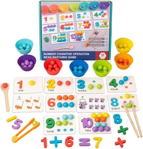 Montessori Arithmetic Math Toy Set,Montessori Arithmetic Kit,Silicone Number Learning Set with Beads,Number Cognitive Clip Bead Matching Gamefor Early Childhood Educational Activities (1Set) in Saudi Arabia
