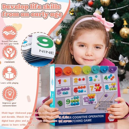 Montessori Arithmetic Math Toy Set,Montessori Arithmetic Kit,Silicone Number Learning Set with Beads,Number Cognitive Clip Bead Matching Gamefor Early Childhood Educational Activities (1Set) in Saudi Arabia