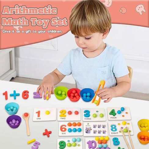 Montessori Arithmetic Math Toy Set,Montessori Arithmetic Kit,Silicone Number Learning Set with Beads,Number Cognitive Clip Bead Matching Gamefor Early Childhood Educational Activities (1Set) in Saudi Arabia