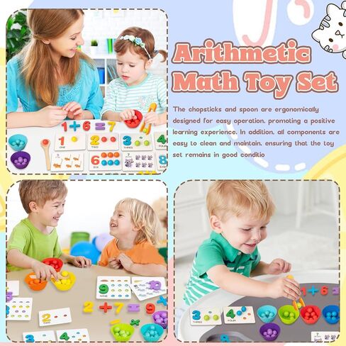 Montessori Arithmetic Math Toy Set,Montessori Arithmetic Kit,Silicone Number Learning Set with Beads,Number Cognitive Clip Bead Matching Gamefor Early Childhood Educational Activities (1Set) in Saudi Arabia