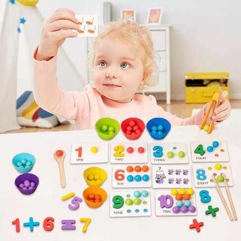 Montessori Arithmetic Math Toy Set,Montessori Arithmetic Kit,Silicone Number Learning Set with Beads,Number Cognitive Clip Bead Matching Gamefor Early Childhood Educational Activities (1Set) in Saudi Arabia