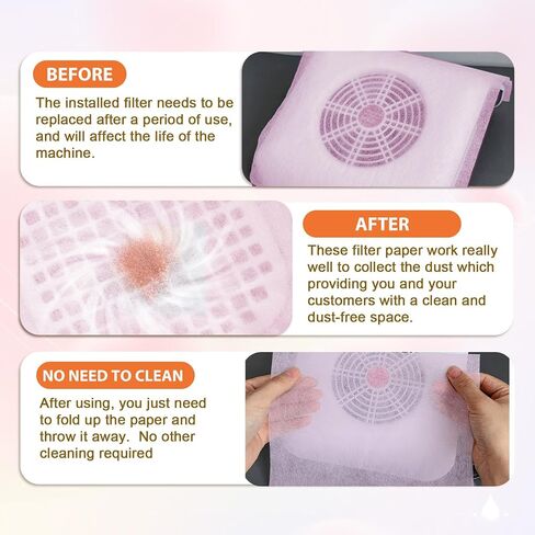 100 Pink Nail Dust Collector Filter Paper, Reusable Nail Vacuum Dust Collector Filters for Nail Salon & Home Use in Saudi Arabia