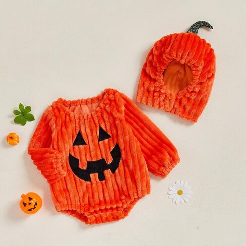 My First Halloween Baby Boy Girl Outfit, Pumpkin Romper Long Sleeve Sweatshirt Onesie with Hat Halloween Clothes in Saudi Arabia