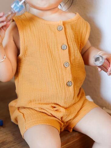 Enfants Chéris Unisex Baby Toddler Sleeveless Muslin Romper 9 Months-3T in Saudi Arabia