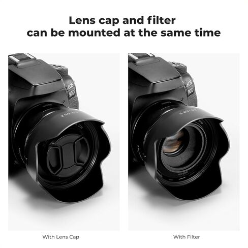 K&F Concept 49mm Lens Cap Cover + Lens Hood for Canon EF 50mm f/1.8 STM Replacement of Canon ES-68 II Hood in Saudi Arabia
