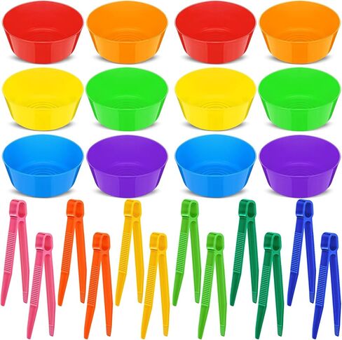 24 Pcs Sorting Bowls and Tweezers for Preschool 6 Colors Counting and Sorting Toy Early Math and Fine Motor Skills Stem Sets Gift in Saudi Arabia