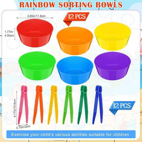 24 Pcs Sorting Bowls and Tweezers for Preschool 6 Colors Counting and Sorting Toy Early Math and Fine Motor Skills Stem Sets Gift in Saudi Arabia
