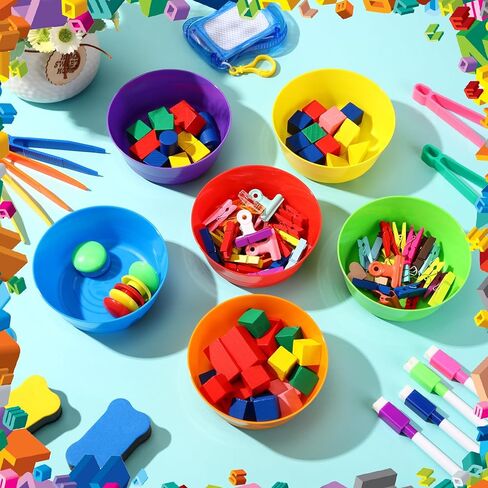 24 Pcs Sorting Bowls and Tweezers for Preschool 6 Colors Counting and Sorting Toy Early Math and Fine Motor Skills Stem Sets Gift in Saudi Arabia