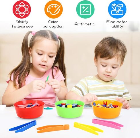 24 Pcs Sorting Bowls and Tweezers for Preschool 6 Colors Counting and Sorting Toy Early Math and Fine Motor Skills Stem Sets Gift in Saudi Arabia