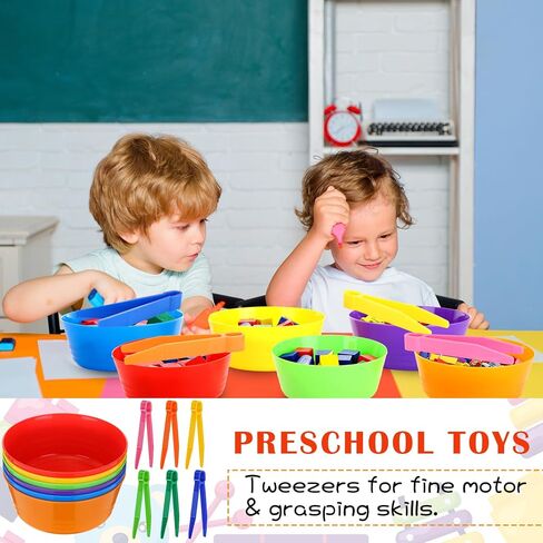 24 Pcs Sorting Bowls and Tweezers for Preschool 6 Colors Counting and Sorting Toy Early Math and Fine Motor Skills Stem Sets Gift in Saudi Arabia