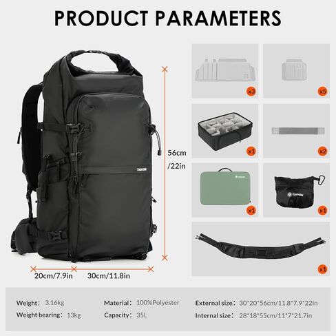 TARION Professional Camera Backpack for Photographers Medium 15L PBL | Quick Top Side Access, 15.6" Laptop Compartment, Tripod Holder, Waterproof Raincover, for Outdoor Hiking Travel in Saudi Arabia