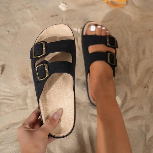 Women Slide Sandals with Double Buckle Comfortable Orthopedic Footbed Arch Support Flip Flops Summer Slippers in Saudi Arabia