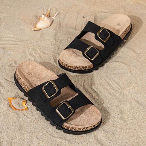 Women Slide Sandals with Double Buckle Comfortable Orthopedic Footbed Arch Support Flip Flops Summer Slippers in Saudi Arabia