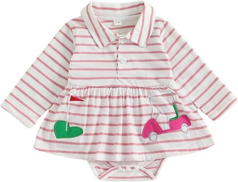 Newborn Baby Girl Golf Outfit Golf Onesie Romper Polo Dress Long Seeve Striped Bodysuit Infant Fall Clothes in Saudi Arabia