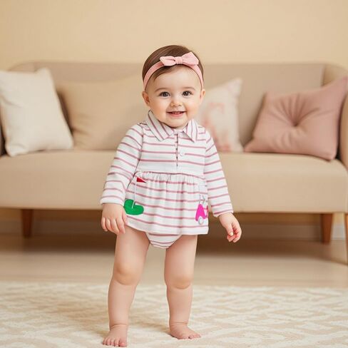 Newborn Baby Girl Golf Outfit Golf Onesie Romper Polo Dress Long Seeve Striped Bodysuit Infant Fall Clothes in Saudi Arabia