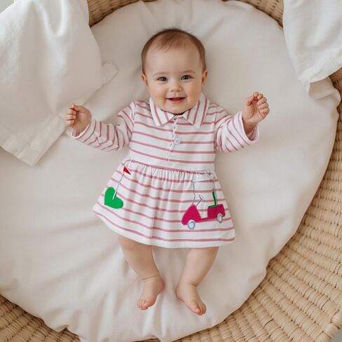 Newborn Baby Girl Golf Outfit Golf Onesie Romper Polo Dress Long Seeve Striped Bodysuit Infant Fall Clothes in Saudi Arabia