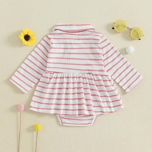 Newborn Baby Girl Golf Outfit Golf Onesie Romper Polo Dress Long Seeve Striped Bodysuit Infant Fall Clothes in Saudi Arabia