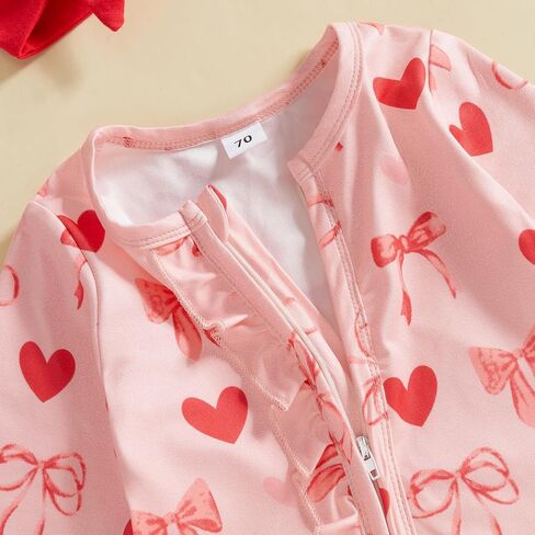 Valentines Baby Girl Outfit Long Sleeve Heart Print Romper Bodysuit Jumpsuit with Headband Newborn Clothes in Kuwait