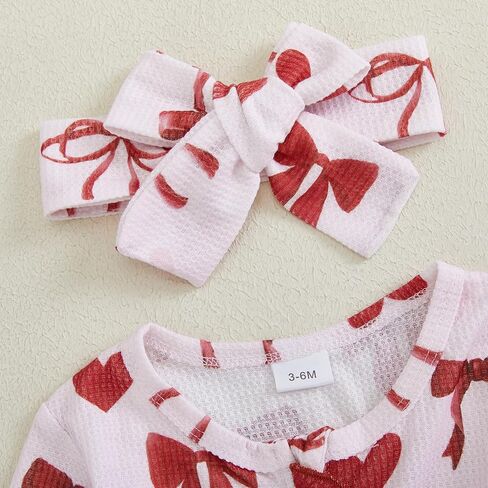 Valentines Baby Girl Outfit Long Sleeve Heart Print Romper Bodysuit Jumpsuit with Headband Newborn Clothes in Kuwait