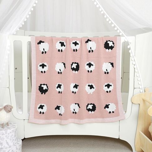 Neiwech Baby Swaddle Blanket Boy Girl Cotton Knit Soft Cozy Lightweight Receiving Crib Stroller Nursery Blankets for Newborn Infants Toddlers Pink in Kuwait