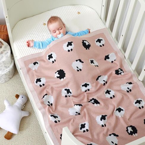 Neiwech Baby Swaddle Blanket Boy Girl Cotton Knit Soft Cozy Lightweight Receiving Crib Stroller Nursery Blankets for Newborn Infants Toddlers Pink in Kuwait