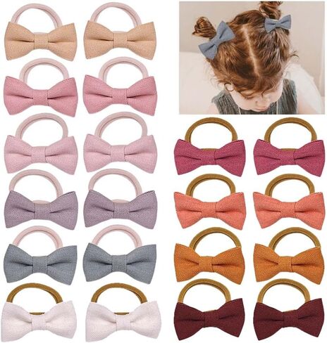 20Pcs Baby and Toddler Girls Hair Ties with Linen Bows 10 Colors No Damage Elastic Nylon Ponytail Fabric Holders Small Hair Accessories Fixator Multicolor for Female Thick or Thin Hair in Saudi Arabia