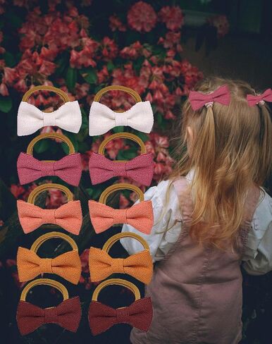 20Pcs Baby and Toddler Girls Hair Ties with Linen Bows 10 Colors No Damage Elastic Nylon Ponytail Fabric Holders Small Hair Accessories Fixator Multicolor for Female Thick or Thin Hair in Saudi Arabia