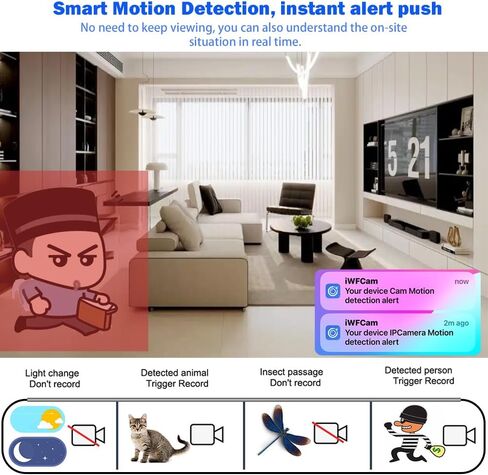 W8 Compact Wireless Smart Camera ، 4K Full HD Video ، AI Detection Motion ، IR Night Vision ، USB Powered ، Pet & Baby Monitor ، Camera Security Home ، تشغيل عن بُعد عبر التطبيق in Saudi Arabia