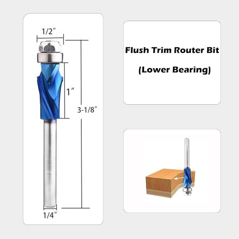 VIC023 Carbide Compression Compression Flush Flush Trim Bit 1/4 Shank 1/2 بوصة قطع DIA ، بت من النماذج من النمط الحامل السفلي لتتخلي عن تجديد الأعمال الخشبية (1/4 "S*1/2" D*1 "CL*3-1/8" OVL) in Saudi Arabia