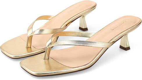 Kitten Heel Thong Flip Flops for Women, 2.5in Square Open Toe Sandals | Comfy kitten heel, cushioned footbed, non-slip sole; great for casual formal wear, dates, weddings, parties and summer trips in Saudi Arabia