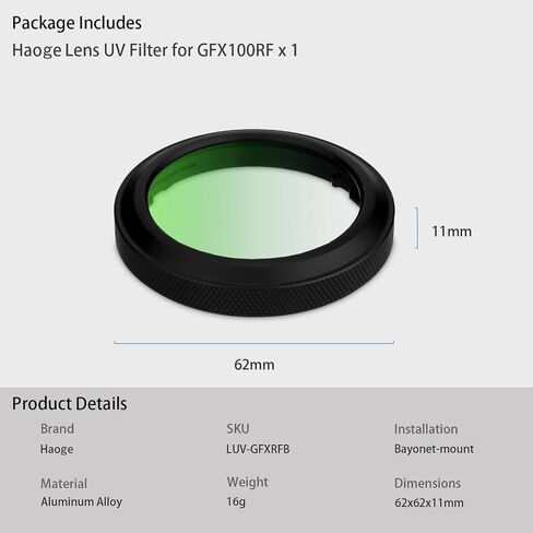 Haoge MC UV Camera Lens Protection Filter for Fujifilm GFX100RF Camera Accessory Lens Bayonet Protector Ring Silver LUV-GFXRFS-Multi Waterproof Nano Coated HD Optical Glass in Saudi Arabia