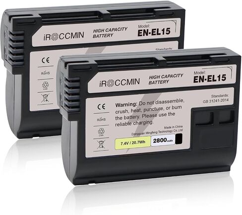 2 pack 2800mAh EN-EL15 EN-EL15C بديل بديل عالي السعة متوافقة مع Nikon D810 D7500 D7100 Z6II D750 D850A D800 D7200 D500 D610 D600 Z7 Z8 Cameras in Saudi Arabia