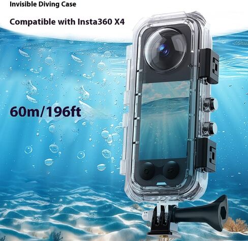 Waterproof case for Insta360 X4，Invisible Diving case Waterproof Depth 60M Underwater Photography Pressure-Resistant Drop-Proof Includes 1/4 Thread Adapter and Anti-Fog Insert in Saudi Arabia
